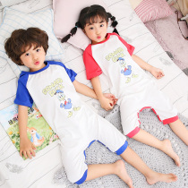 Childrens one-piece clothes thin home clothes baby pajamas boys and girls air-conditioning clothes summer short sleeves anti-kick cotton big