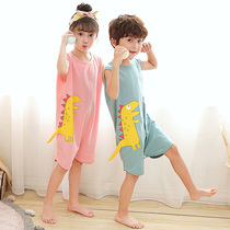 Childrens conjoined pajamas baby Summer thin cotton ha clothes sleeping bag boys and girls dinosaurs anti-kicking cold air-conditioned clothing