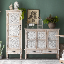 American solid wood cupboard retro entrance cabinet carved sideboard decoration cabinet living room storage locker