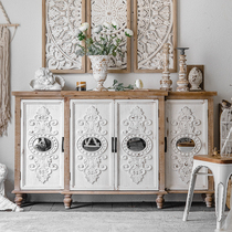 European style French retro solid wood porch Cabinet white carved living room dining side decoration cabinet against wall storage locker