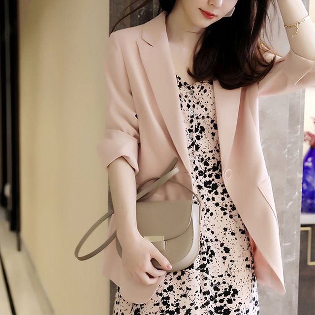 Fat mm large size women's autumn thin section drape suit jacket female Korean version loose and thin three-quarter-sleeve suit jacket