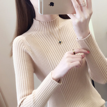  Thickened semi-turtleneck sweater womens autumn and winter new slim-fit tight sweater mid-neck top with long-sleeved bottoming shirt inside