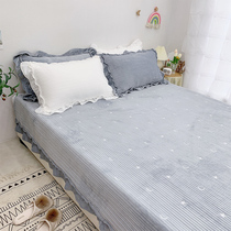 Fairy-Style Milk Suede Bed Cover Three Sets One Side Suede Cotton Quilted Laminated Cotton Crystal Suede Bed Linen Single Piece Covered