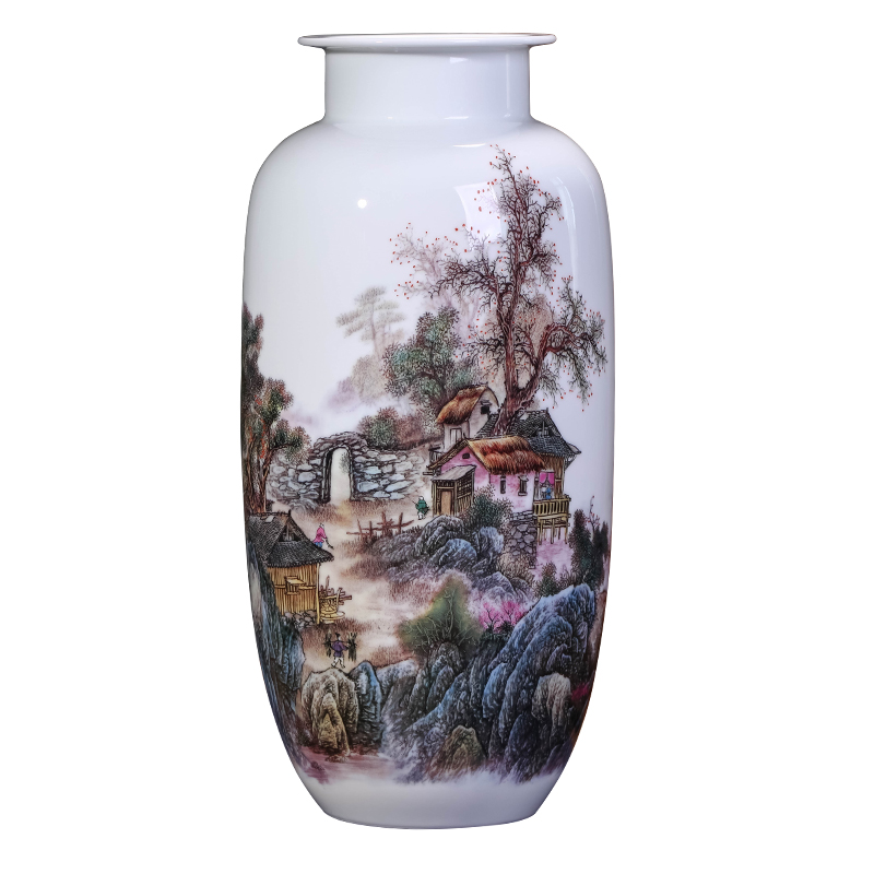 Jingdezhen ceramics pastel landscape vase furnishing articles large living room flower arranging Chinese style household decorations