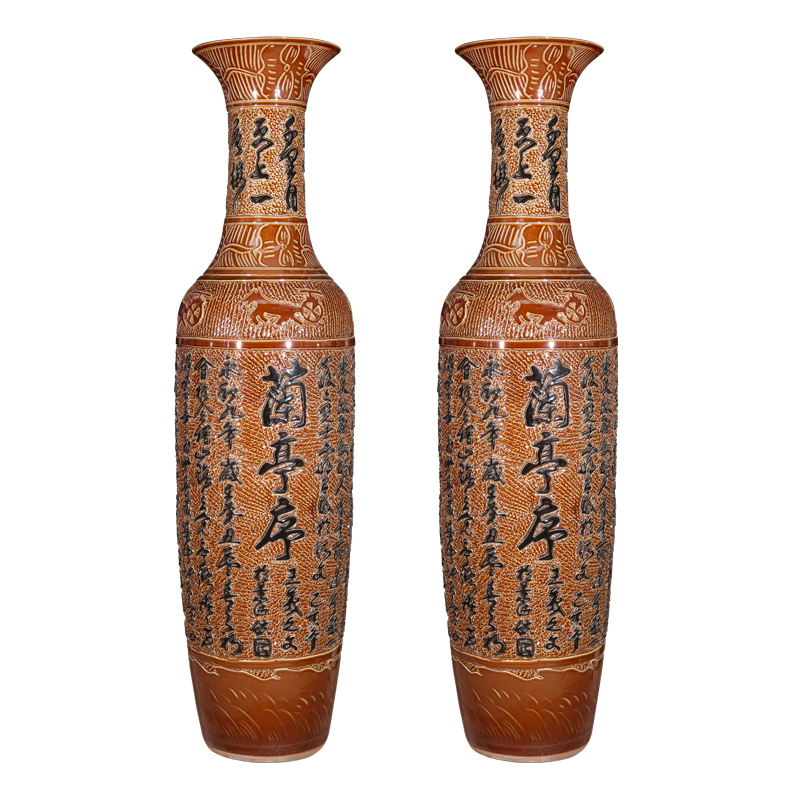 Chinese style household size of jingdezhen ceramics decoration hand - carved lanting preface of large vases, furnishing articles