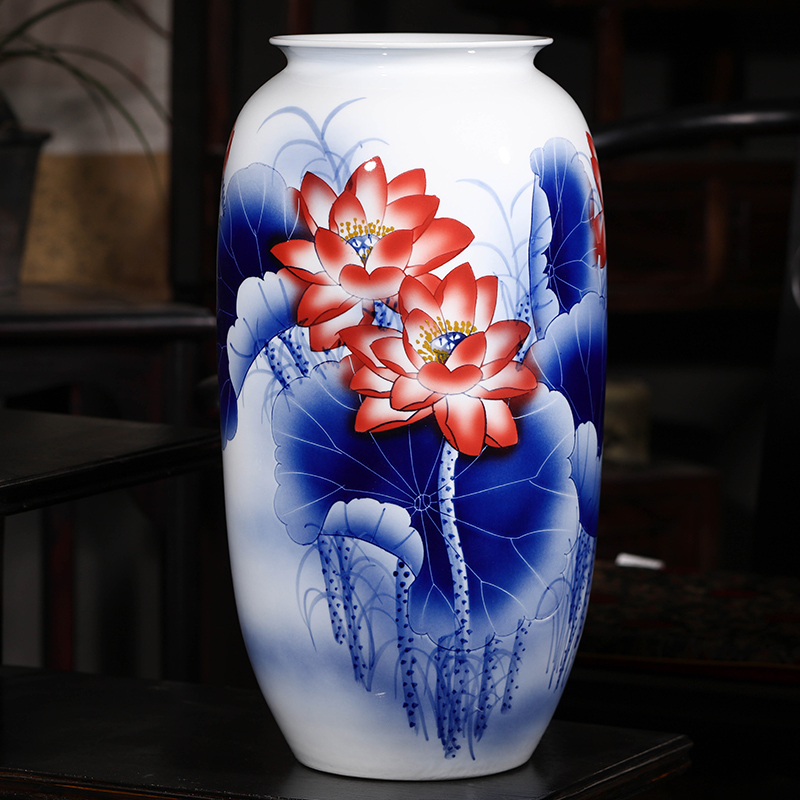 Jingdezhen ceramics hand - made antique Chinese blue and white porcelain vases, flower arrangement home furnishing articles large living room