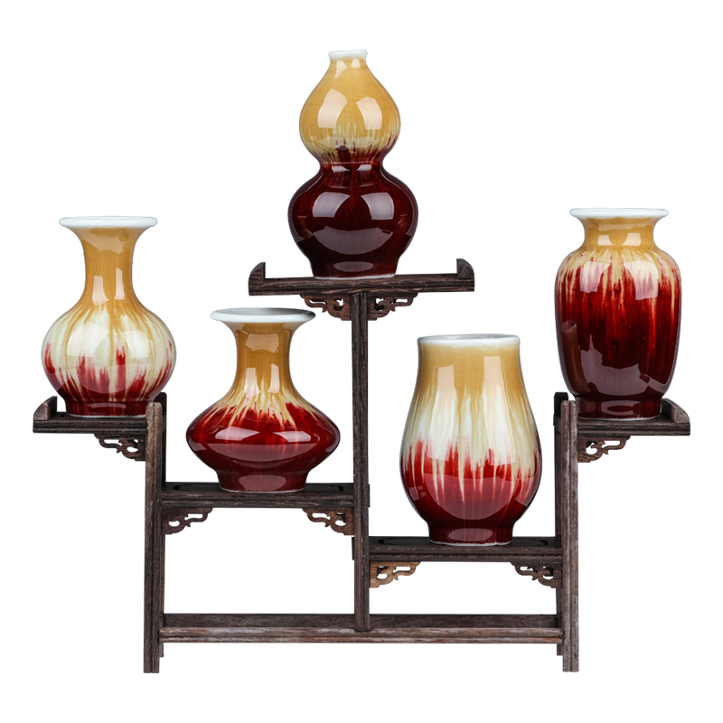 Jingdezhen ceramics antique ruby red mini floret bottle of new Chinese style living room rich ancient frame wine cabinet office furnishing articles