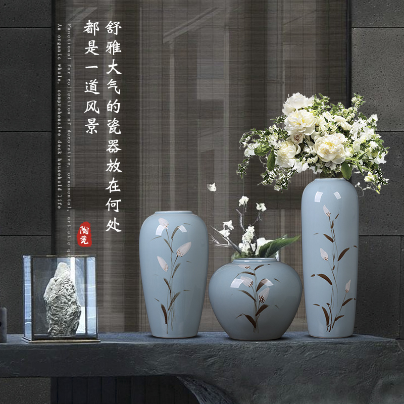 Jingdezhen ceramic modern new Chinese style three - piece vases, flower arranging place to live in the sitting room porch zen ornaments