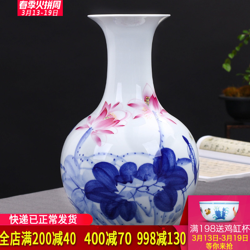 Jingdezhen ceramics hand - made of blue and white porcelain vases, flower arrangement furnishing articles furnishing articles antique Chinese style porch sitting room decoration