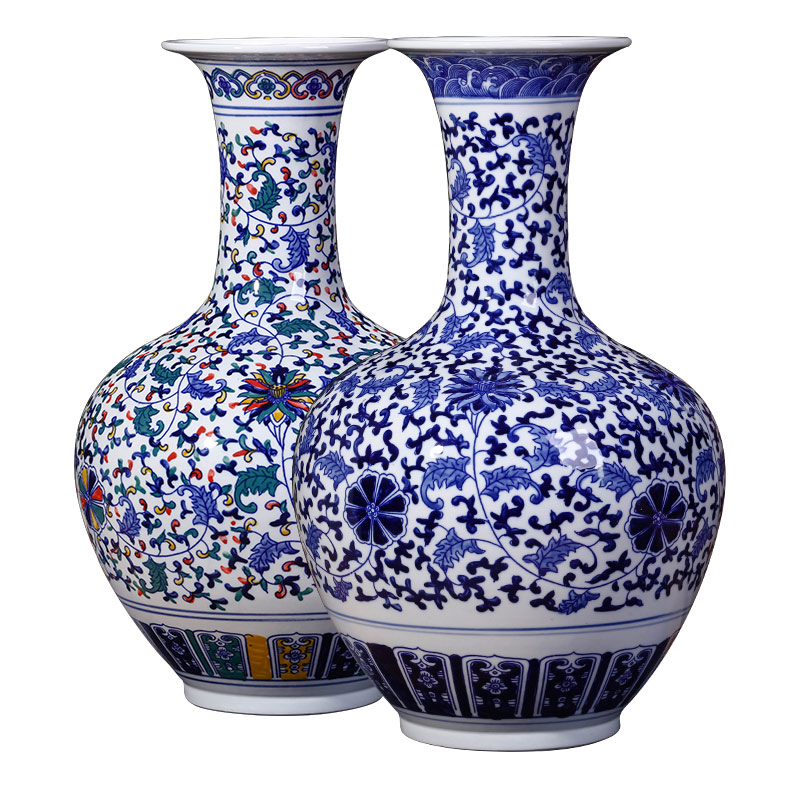 Jingdezhen ceramics antique blue and white porcelain vases, flower arranging large new Chinese style living room TV ark, decorations furnishing articles