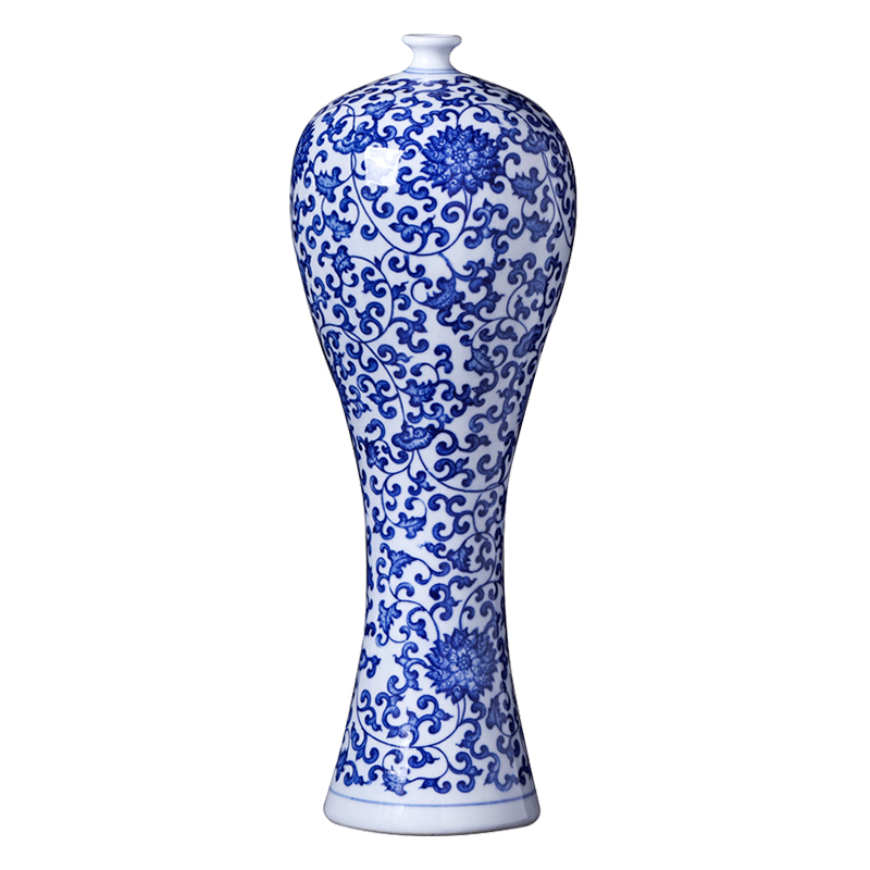 Blue and white porcelain of jingdezhen ceramics bound branch lotus bottle of flower arranging furnishing articles sitting room of Chinese style household decorative arts and crafts