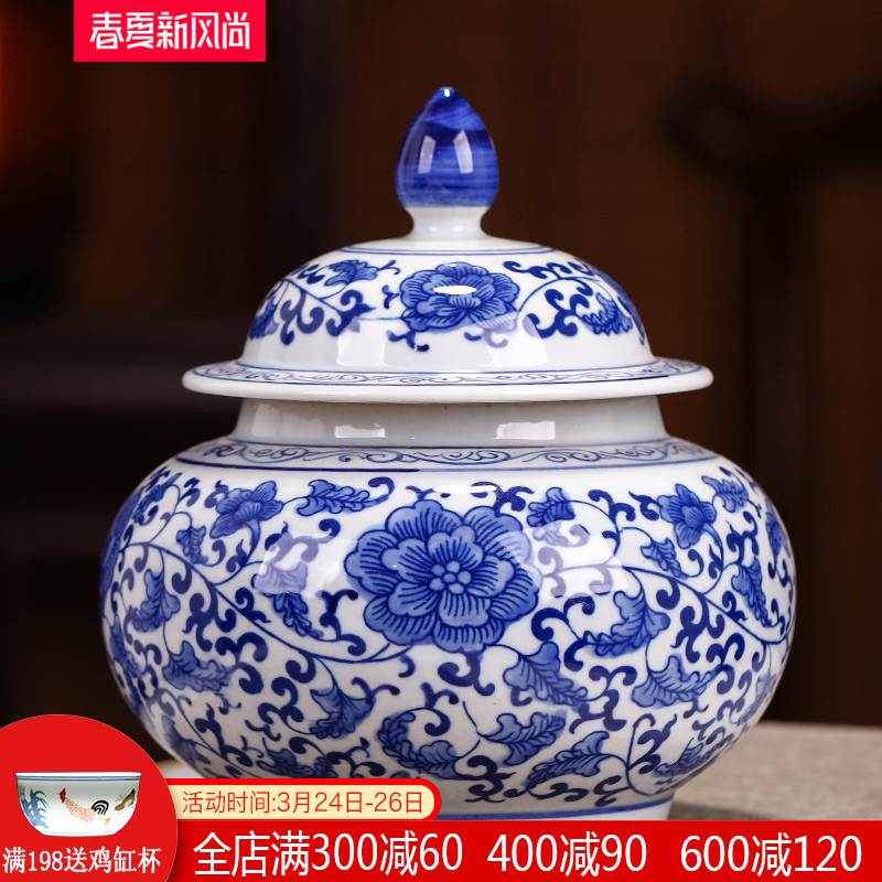 Jingdezhen blue and white porcelain tea pot home with cover puer tea pot 1 catty seal storage tank decorative ceramic furnishing articles