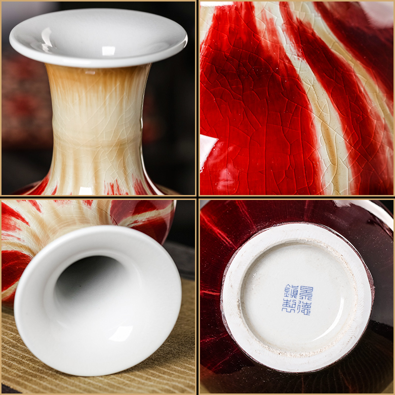 Modern Chinese style household wine sitting room adornment of jingdezhen ceramics up crack glaze vase furnishing articles by hand