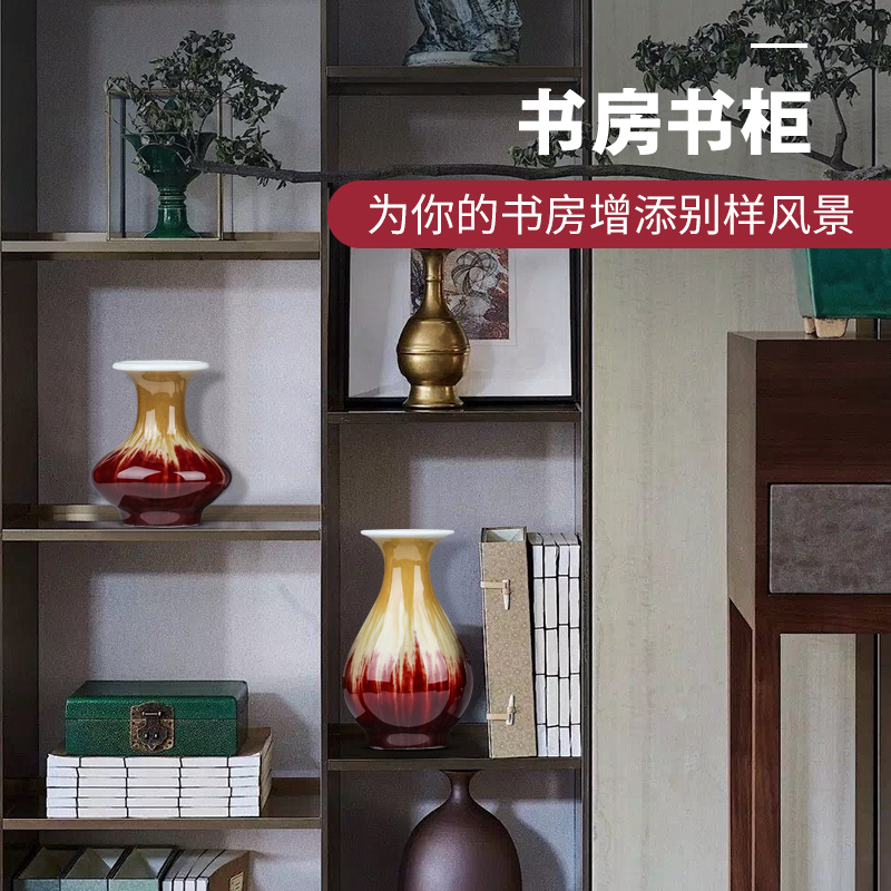 Jingdezhen ceramics antique ruby red mini floret bottle of new Chinese style living room rich ancient frame wine cabinet office furnishing articles