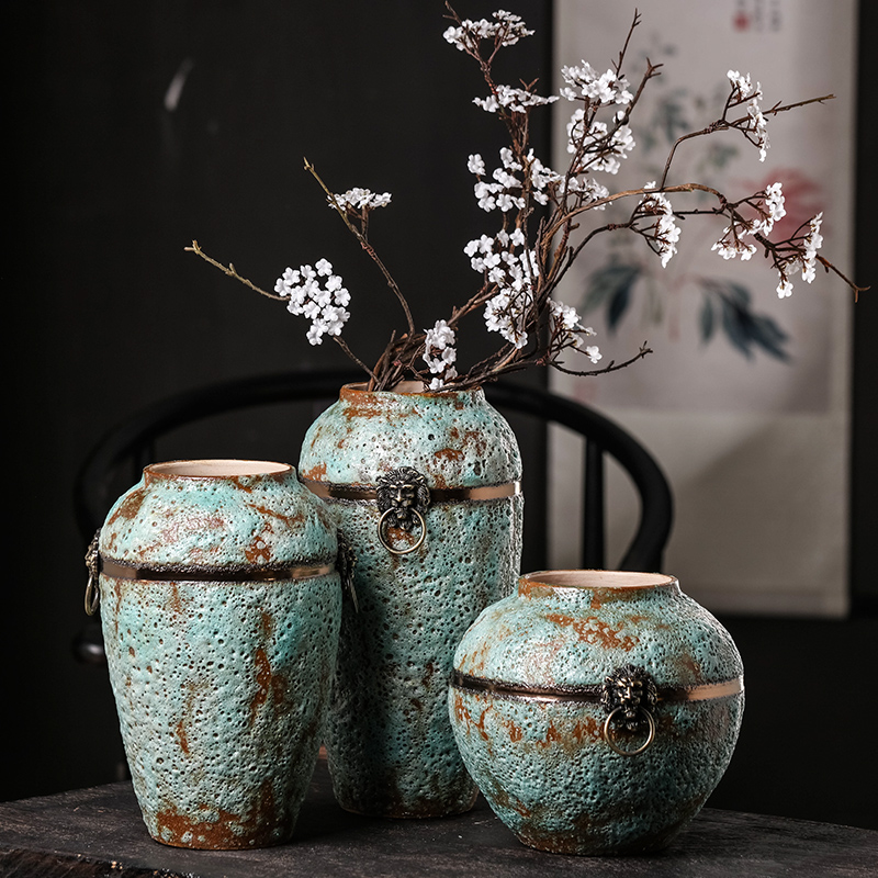 Chinese style restoring ancient ways of jingdezhen ceramics home sitting room coarse pottery three - piece wine accessories furnishing articles flower vase