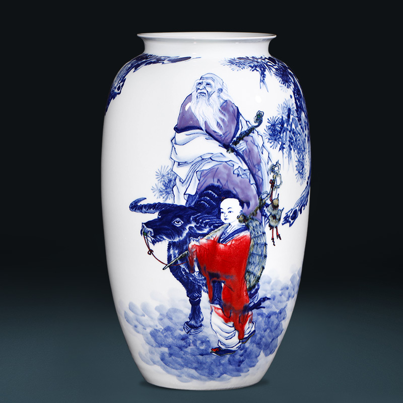 To go through creative jingdezhen ceramics up "Lao zi" hand - made large blue and white porcelain vases, flower arrangement sitting room furnishing articles