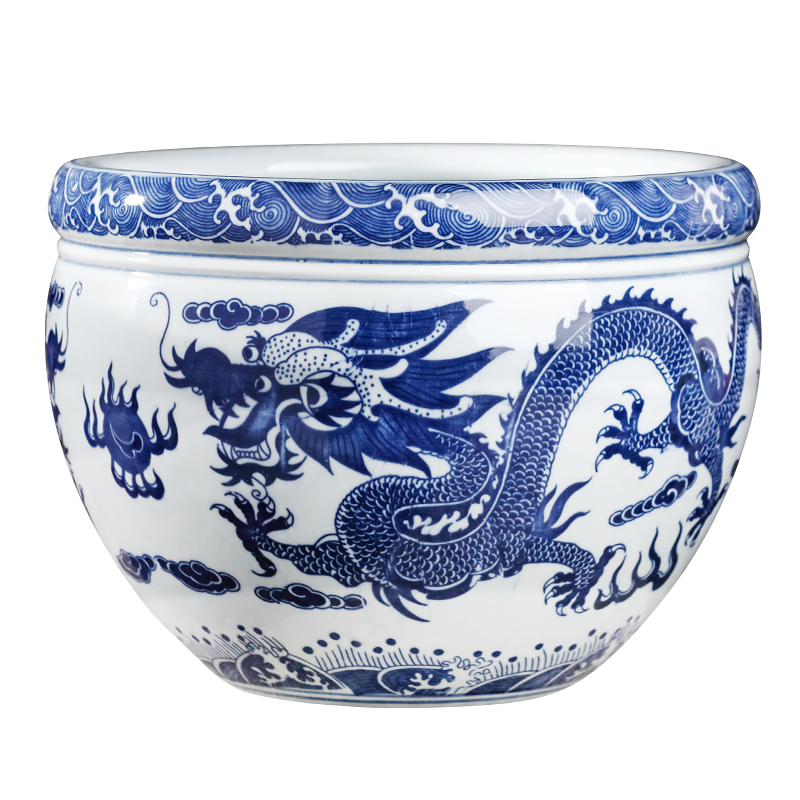 Blue and white porcelain of jingdezhen ceramics flower POTS of gold fish water raise grass cooper water lily always LianHe flowers cylinder home furnishing articles