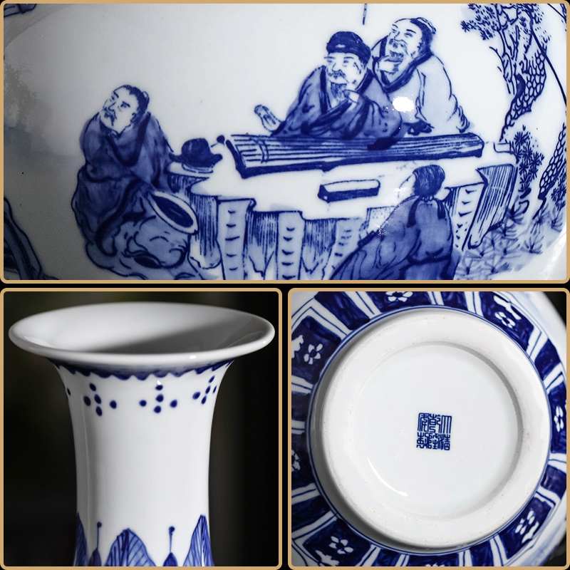 Jingdezhen ceramics antique figures landscape blue and white porcelain vase furnishing articles Chinese ancient frame home decoration in the living room