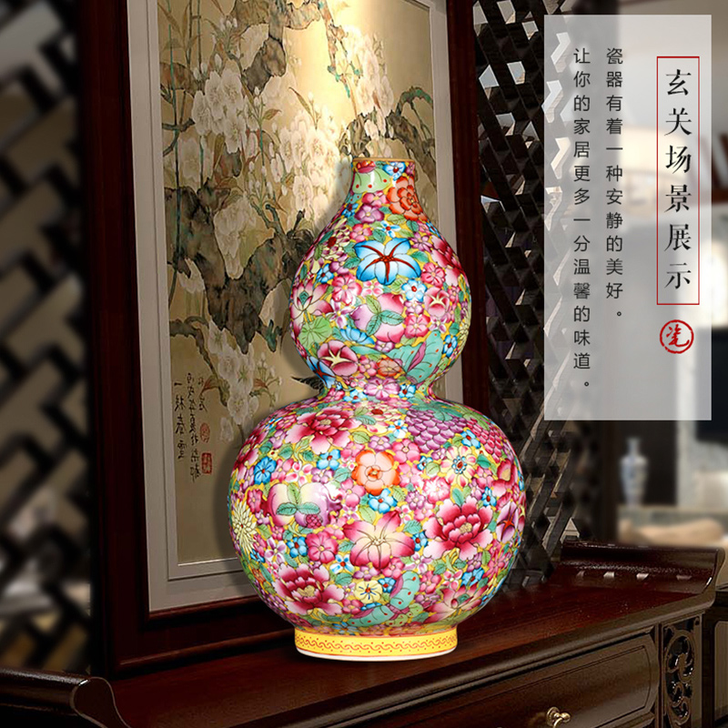 Jingdezhen ceramics hand - made pastel gourd vases, antique Chinese style living room porch rich ancient frame decorations furnishing articles