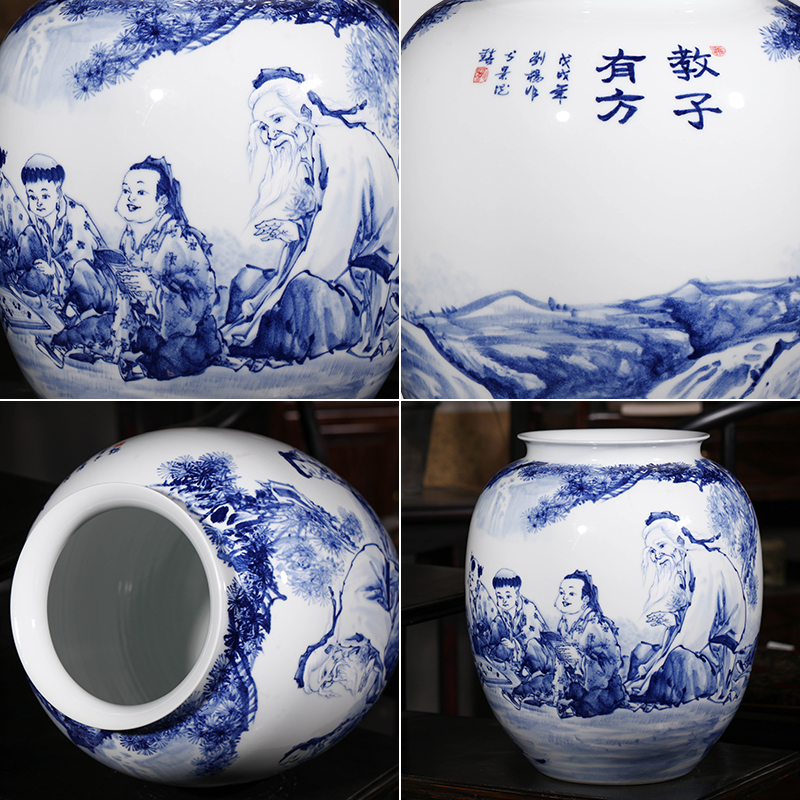 Master of jingdezhen ceramics hand - made "outnumbered" blue and white porcelain vase in the living room home furnishing articles