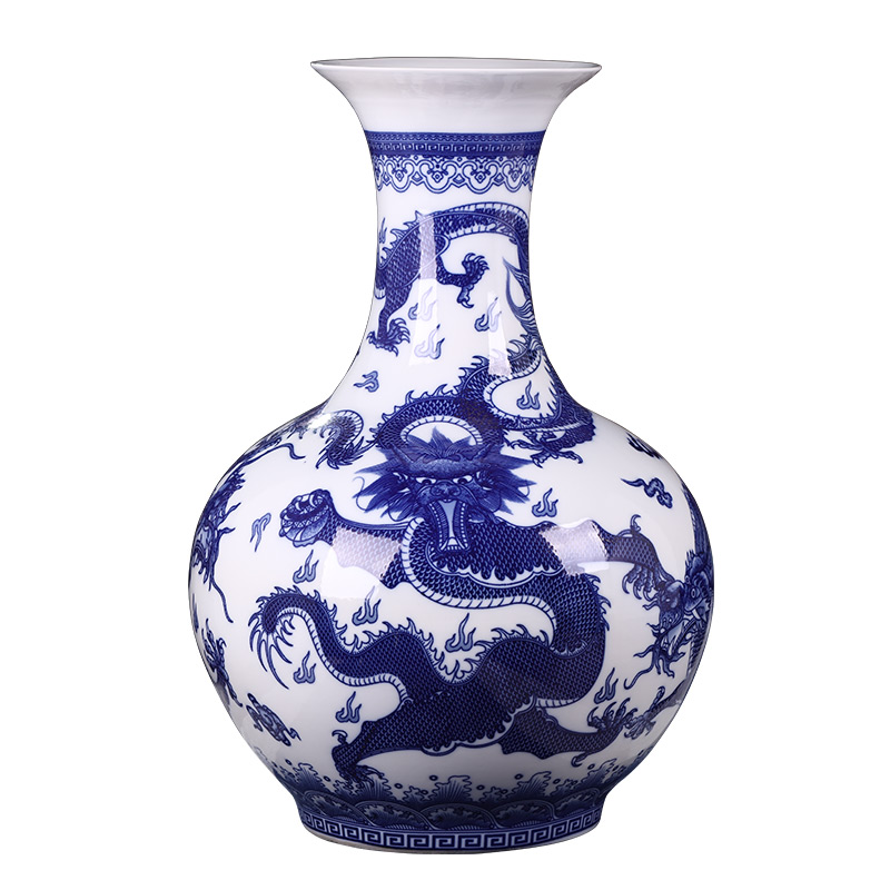 Blue and white porcelain of jingdezhen ceramics of large sitting room of Chinese style household furnishing articles of Blue and white porcelain vases, flower arrangement furnishing articles