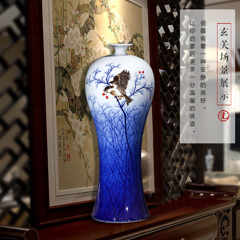 Jingdezhen ceramics antique hand - made of blue and white porcelain vases, flower arrangement of new Chinese style wine rich ancient frame ornaments furnishing articles