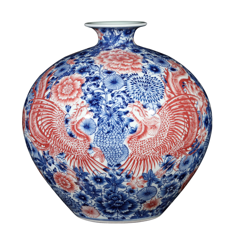 Jingdezhen ceramics imitation qianlong hand - made of blue and white porcelain vase, double phoenix home furnishing articles sitting room