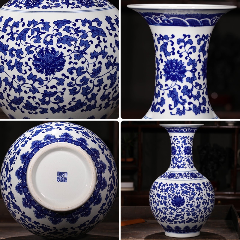 Chinese antique blue and white porcelain of jingdezhen ceramics branch lotus bottle of flower arranging furnishing articles sitting room home decoration