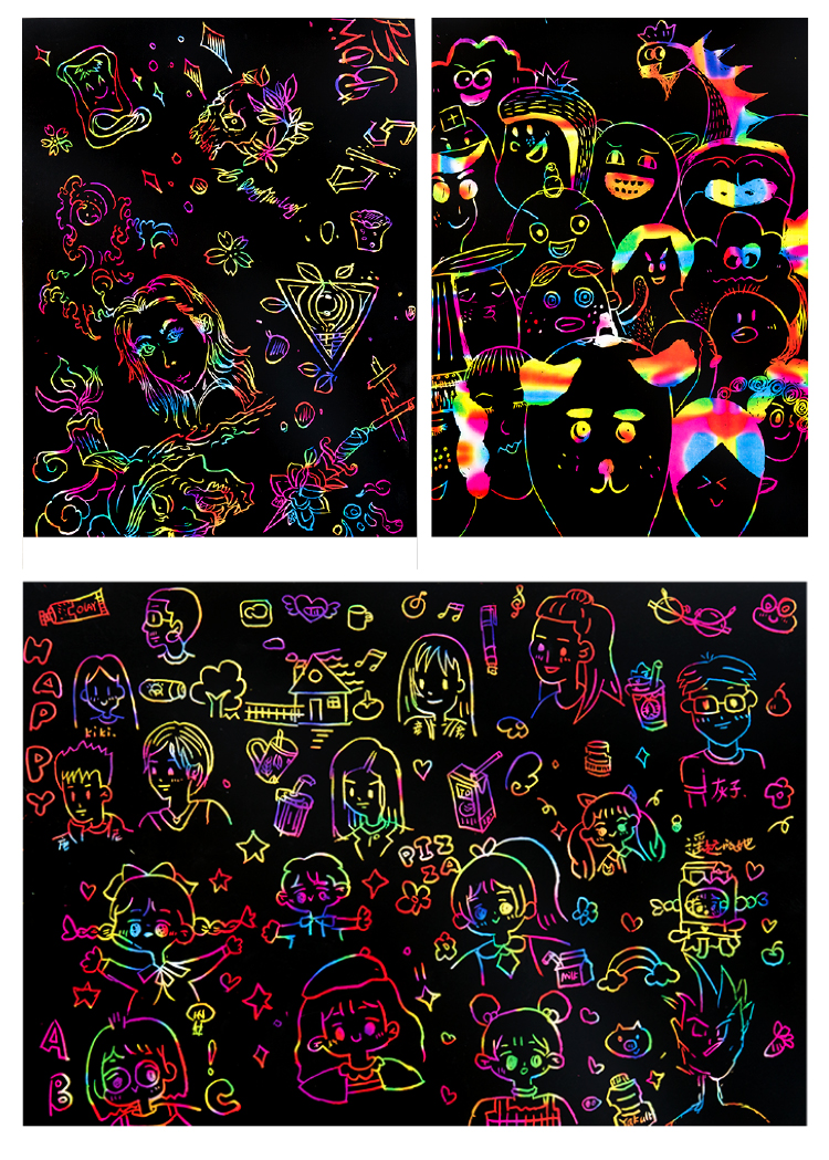 100张儿童炫彩刮画纸a4刮刮画8k刮蜡画16k学生手工彩沙画纸刮画本