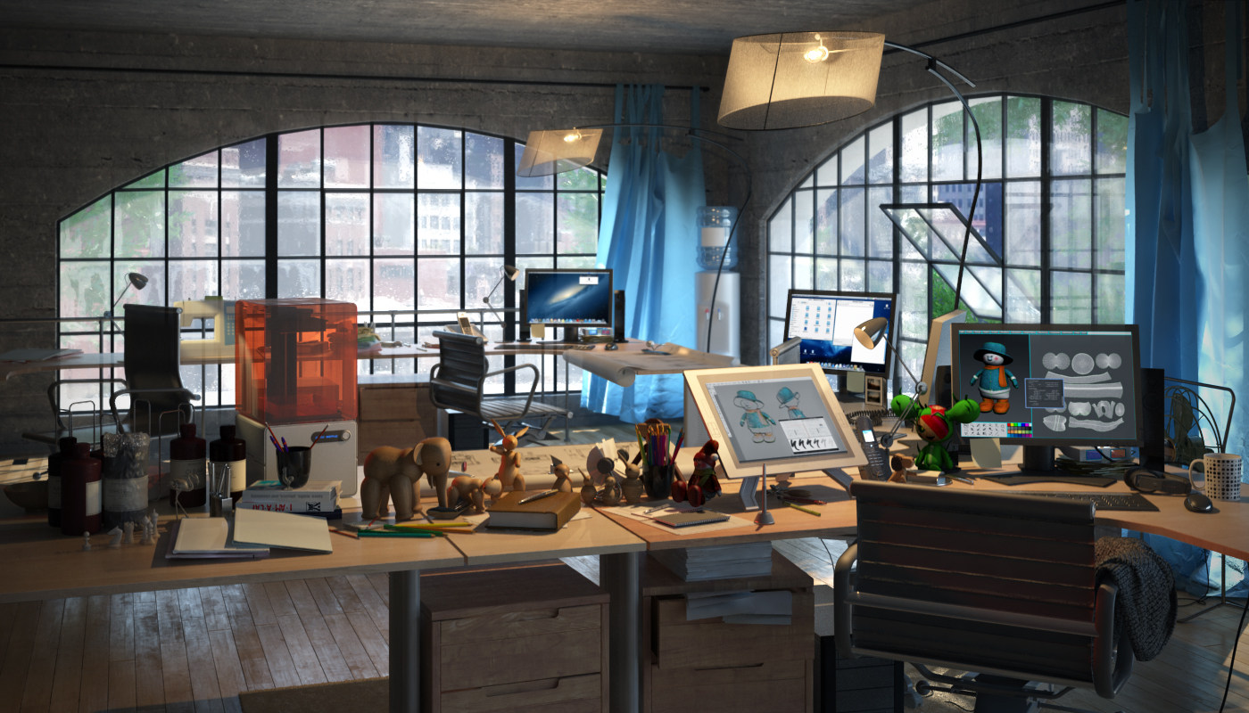 2015办公室空间工作室3d模型现代loft复古风格工作室3d国外evol36