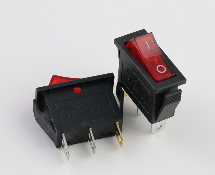 超薄kcd3 电炒锅开关 翘板三脚2档 船型电热锅电饭锅 15a 带灯红