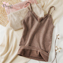 V-neck warm vest female cotton fine wool velvet slim slim autumn winter body bottoming sling warm top