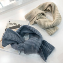 Korean soft thick warm wool knitted small scarf winter wild solid color short scarf dual use female thin narrow