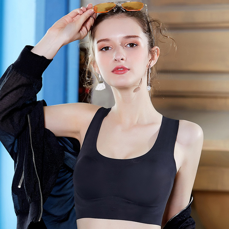 宝娜斯无痕量子睡眠文胸罩舒适女内衣一片式无钢圈高弹运动背心款