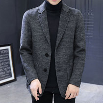 Tide Card Double Sided Wool Big Coat Man Short Style Suit Plaid Blouse Double Face Fur Business Casual Jacket Autumn Winter