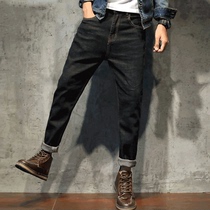 New jeans Men Loose Straight Barrel Fat Black Summer Thin Harun Pants Elastic Trend Small Foot Casual Pants
