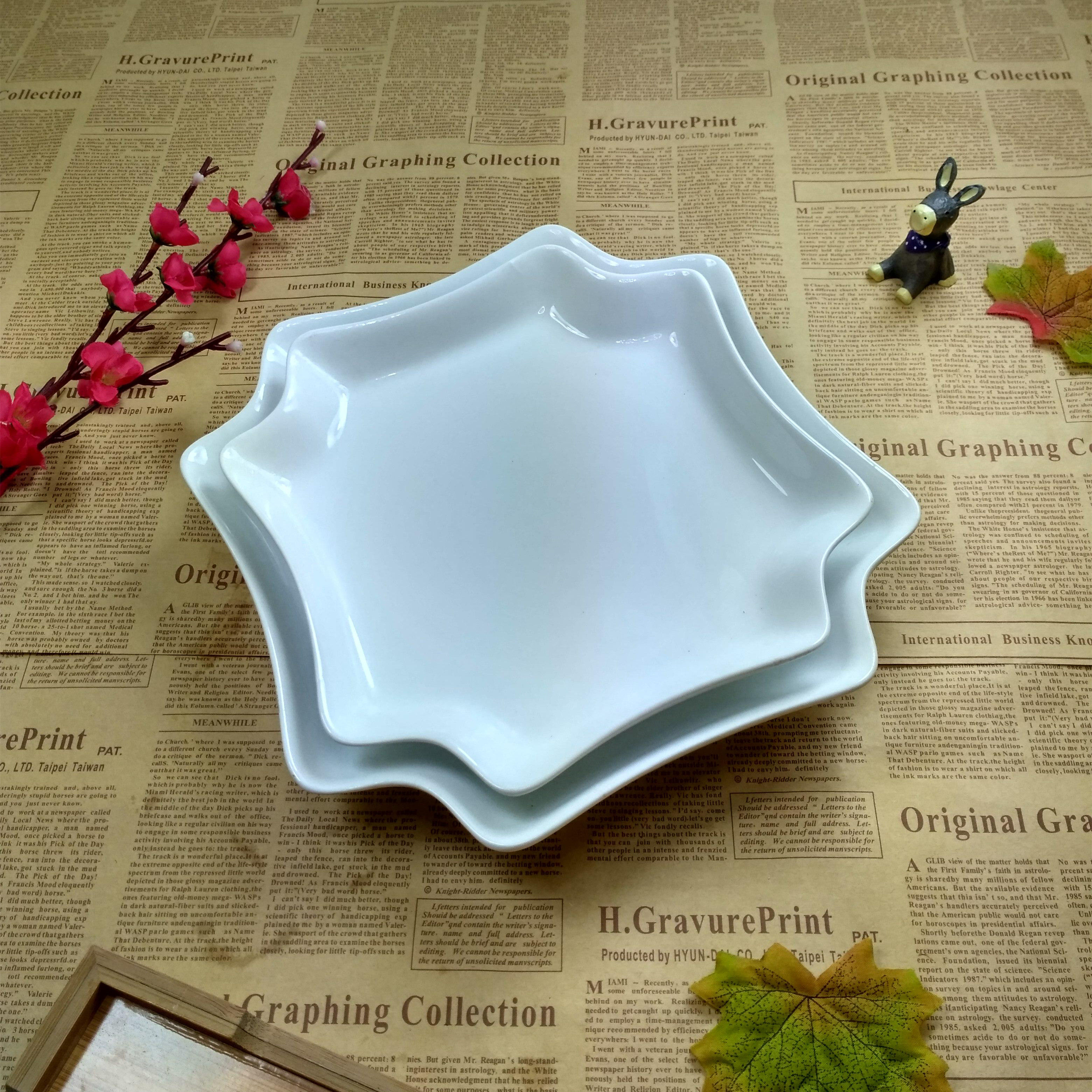 创意家用陶瓷菜盘纯白酒店饭店餐具不规则汤盘点心碟子鱼盘四方盘