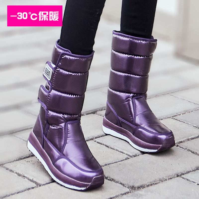 Winter new gush snow ground boots female midbarrel waterproof non-slip cotton shoes warm and Korean version high cylinder thickened bottom length boots