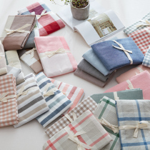 One pair) Japanese-style cotton washed cotton pillowcase plaid solid color simple cotton pillowcase single student household