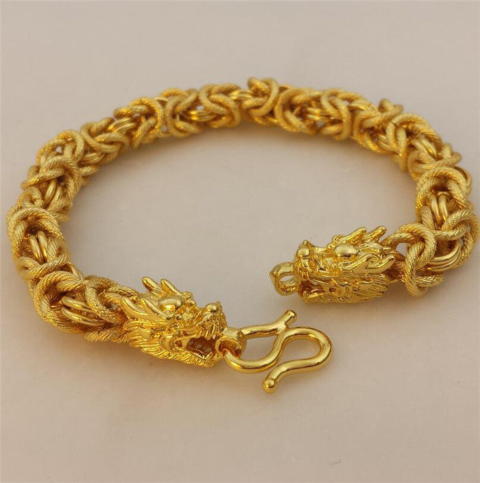 欧币金饰品24k镀金首饰沙金霸气土豪龙头手镯手环仿黄金男女手链_双氙