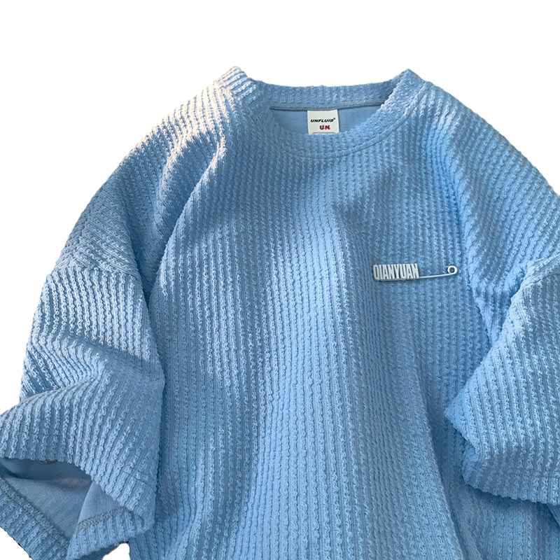 短袖t恤女2022新款韩系chic港味洋气独特别致夏装奶蓝色半袖上衣 - 17