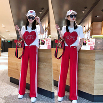 European station sports suit womens summer 2022 new diamond-encrusted fashion wide-leg pants casual two-piece European fashion trend