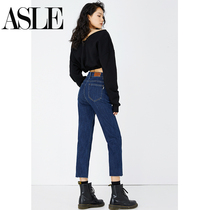 Dark blue straight high-waisted jeans women 2021 New loose thin elastic nine-point small straight pipe pants