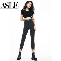 Smoke gray little feet jeans women 2021 Spring and Autumn New thin elastic tight high waist irregular eight-point pants