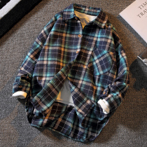 Boy long sleeve shirt spring and autumn clothes 2021 new childrens cotton plaid shirt summer big child foreign style Korean tide