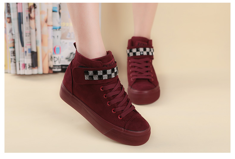 人本帆布鞋女学生韩版内增高女鞋子黑色布鞋女