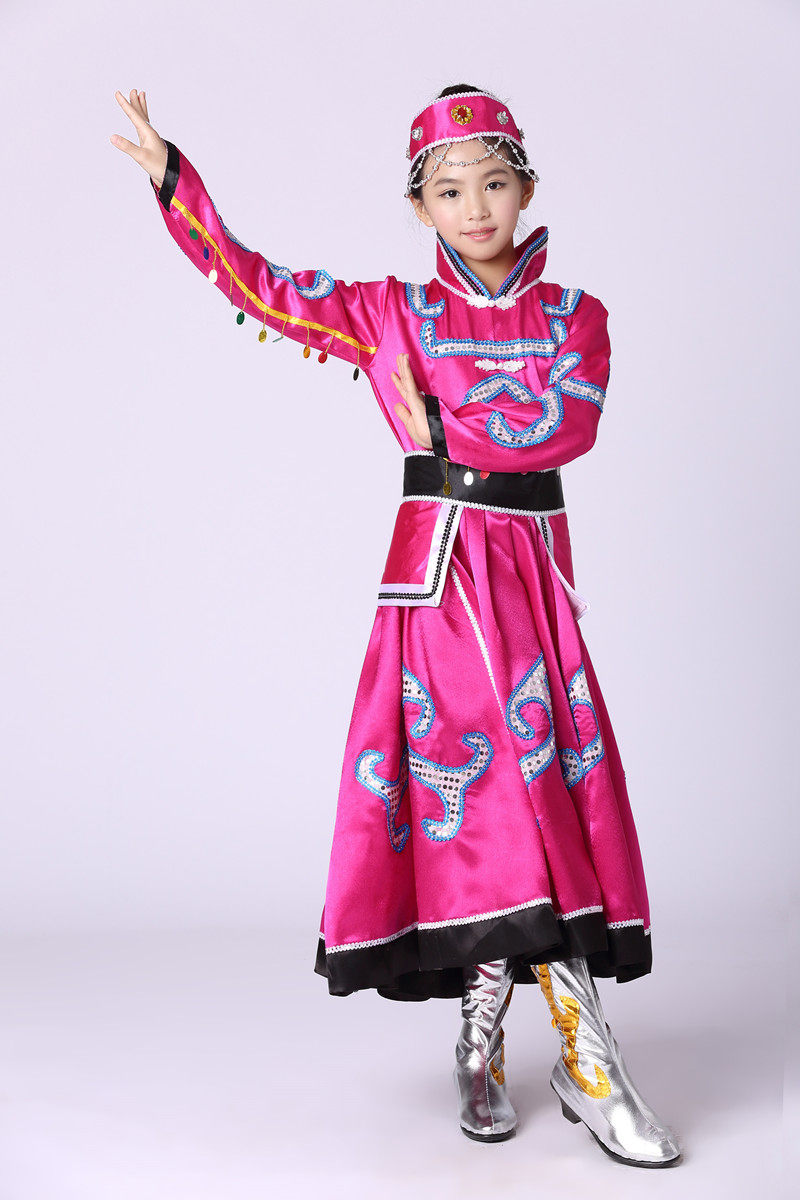 新款少数民族少儿童蒙族舞蹈裙袍幼儿园蒙古服六一表演出服装女童