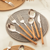ins wind stainless steel wood handle knife fork two-piece Western dining cutlery three-piece suit retro steak fork spoon