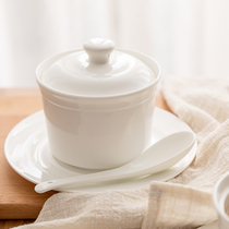 Household bone China pure white water-separated birds nest stew pot Small ceramic steamed egg with lid cup Light cup Steamed Gu bowl soup pot filling