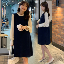 Pregnant Woman Dress Spring Dress New Fashion Loose Pregnant Woman Blouse With Long Style Korean Version Fake Two Dress Dress Fashion Boomer